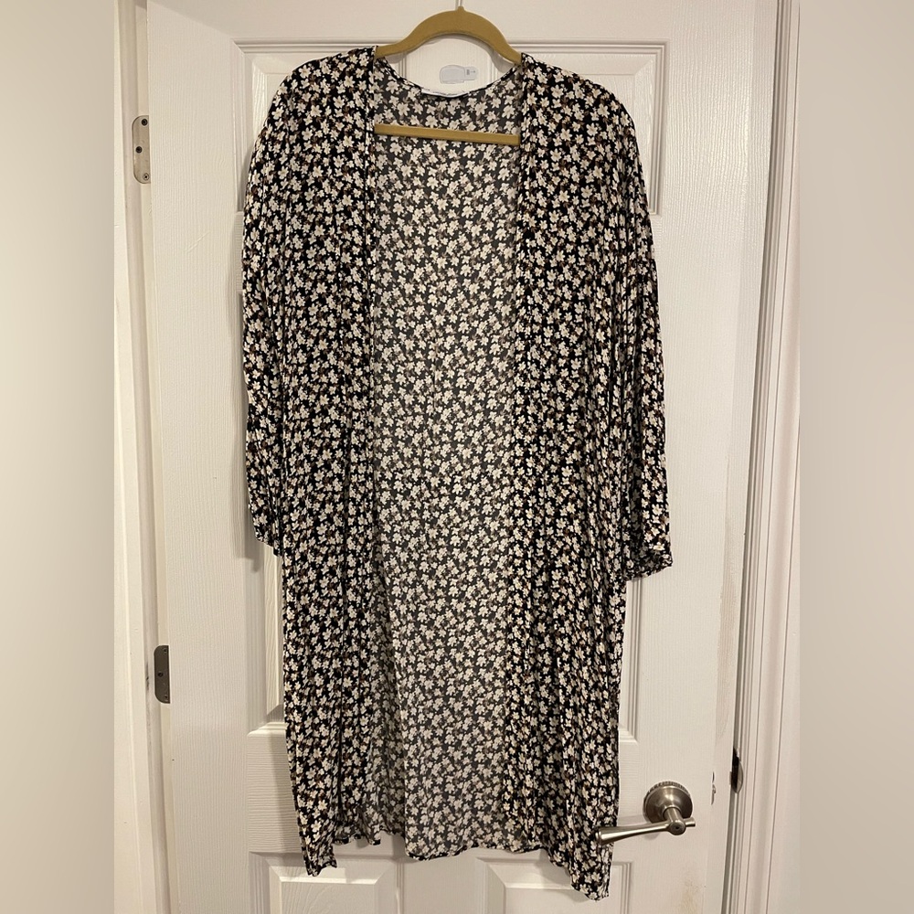 Floral Black, Brown and White Kimono - lightly used, like new!